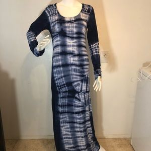 Blue Boho Long Sleeve Long Maxi Dress